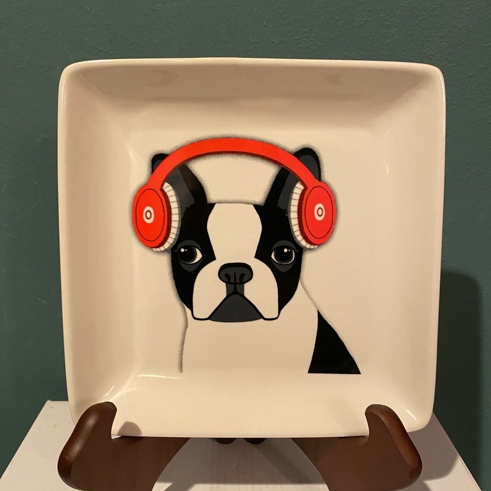 French Bull Dog "Headphone" 7” Accent Plate / Trinket Dish by Magenta